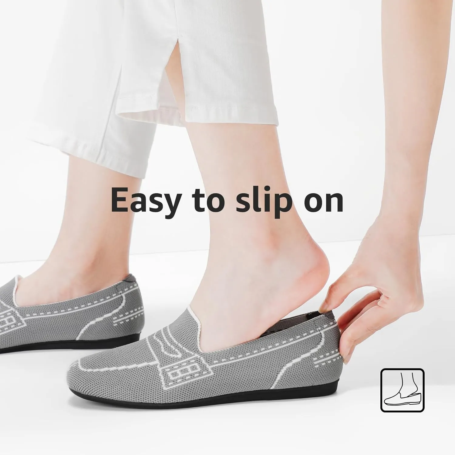 Bacia Wide Loafers for Women Knit Comfortable Business Casual Shoes Square Toe Dressy Flats