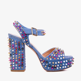 The Tampico Blue Suede Leather Spike Platform Heel Women Sandal Shock Absorption Technology