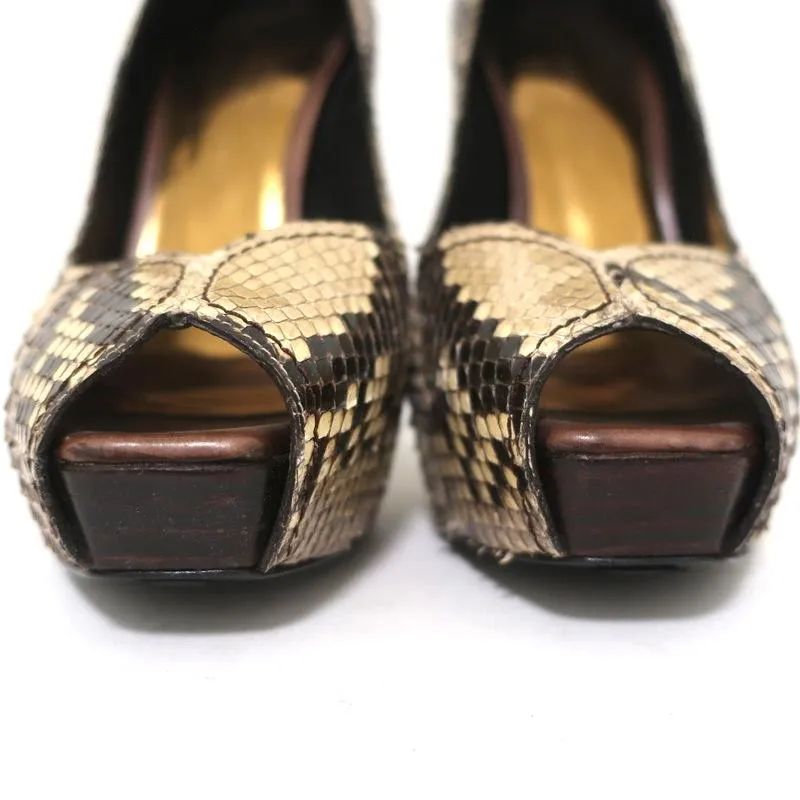 Barbara Bui Platform Pumps Ivory Snakeskin Size 37 Peep Toe Heels