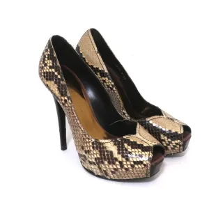 Barbara Bui Platform Pumps Ivory Snakeskin Size 37 Peep Toe Heels
