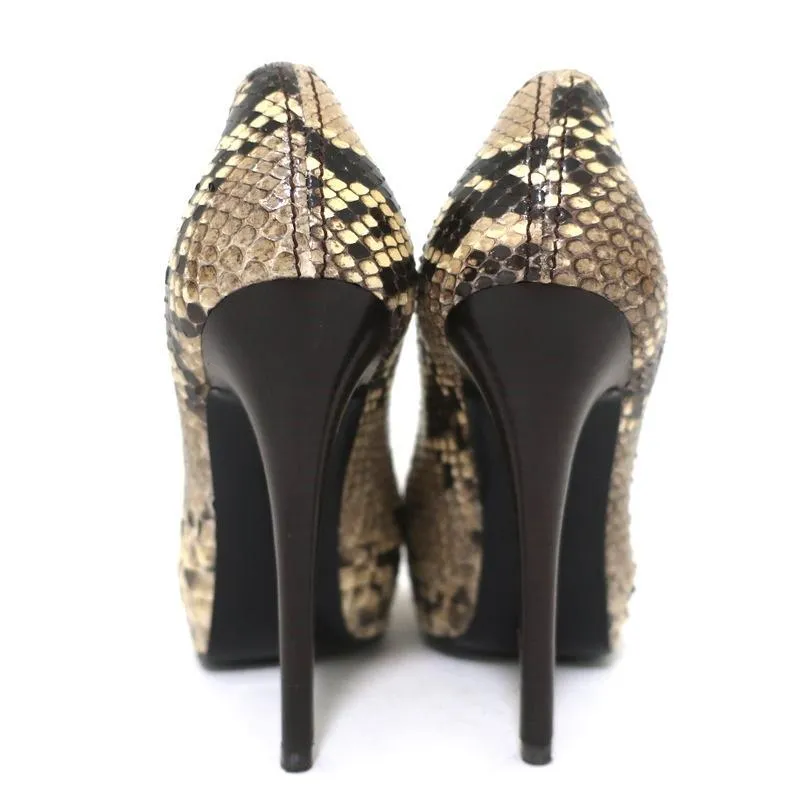 Barbara Bui Platform Pumps Ivory Snakeskin Size 37 Peep Toe Heels