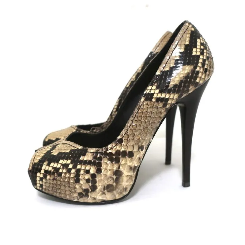 Barbara Bui Platform Pumps Ivory Snakeskin Size 37 Peep Toe Heels
