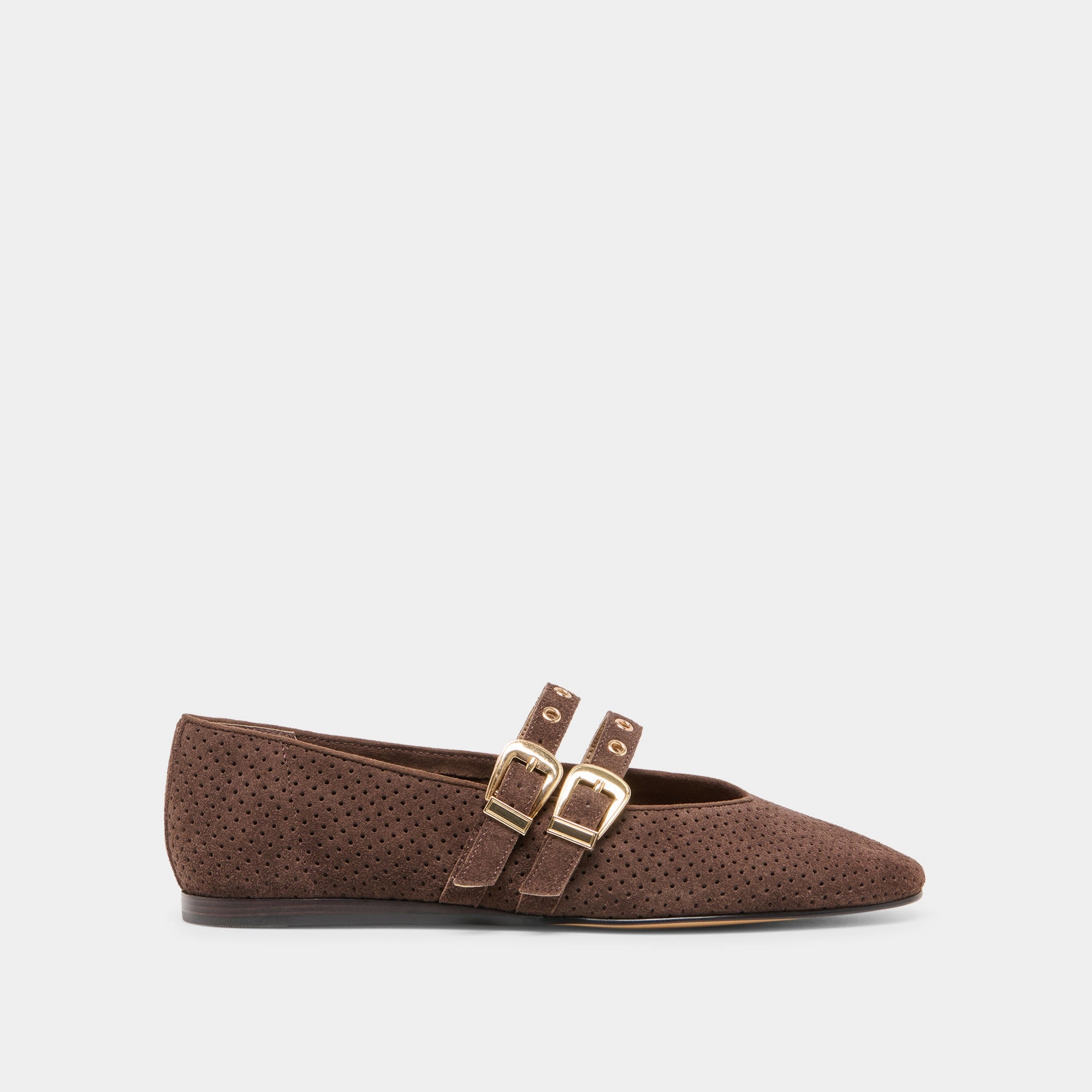 BAYLEE GROMMET BALLET FLATS DK BROWN PERFORATED SUEDE Quiet Walk