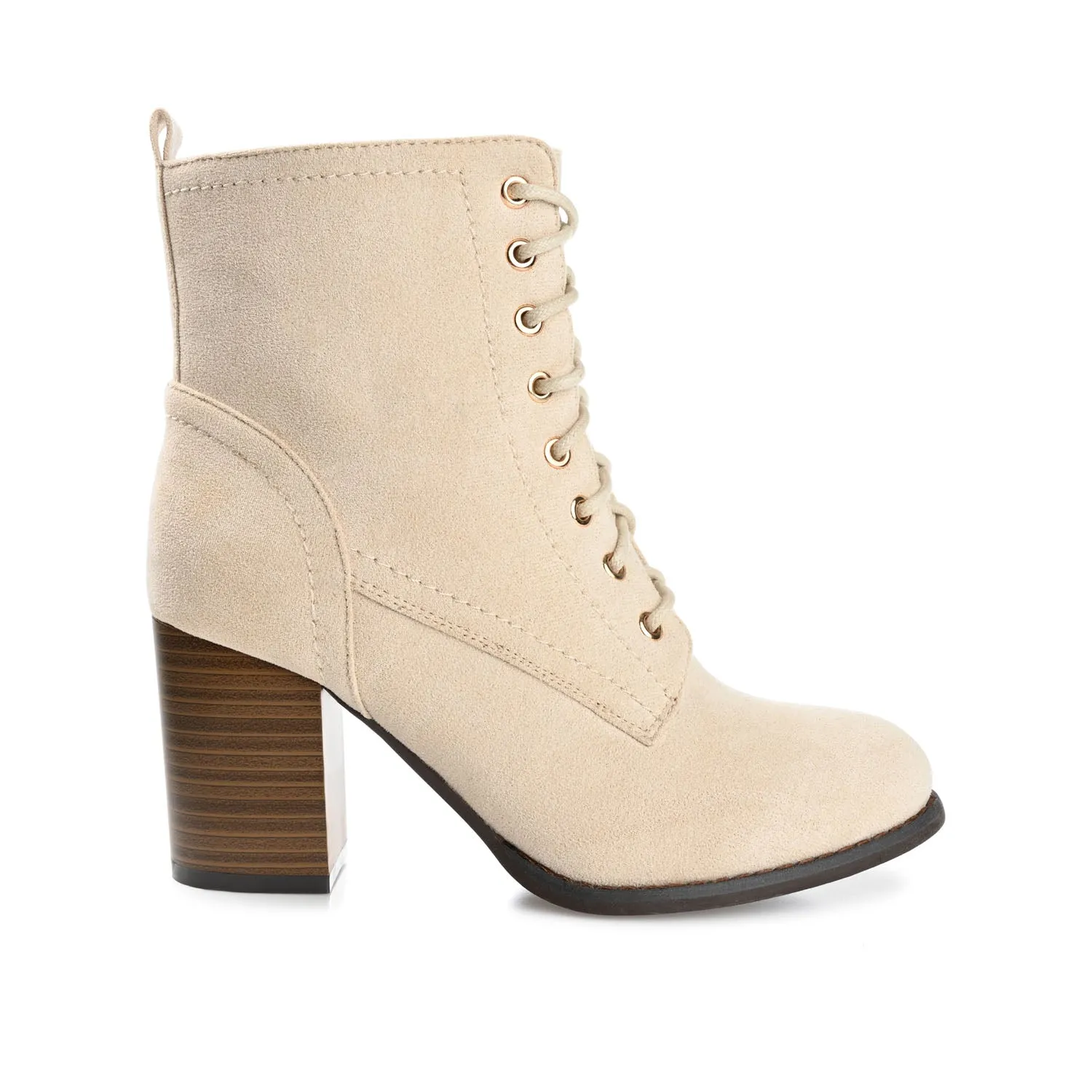 mom style BAYLOR LACE-UP BOOTIES IN FAUX SUEDE