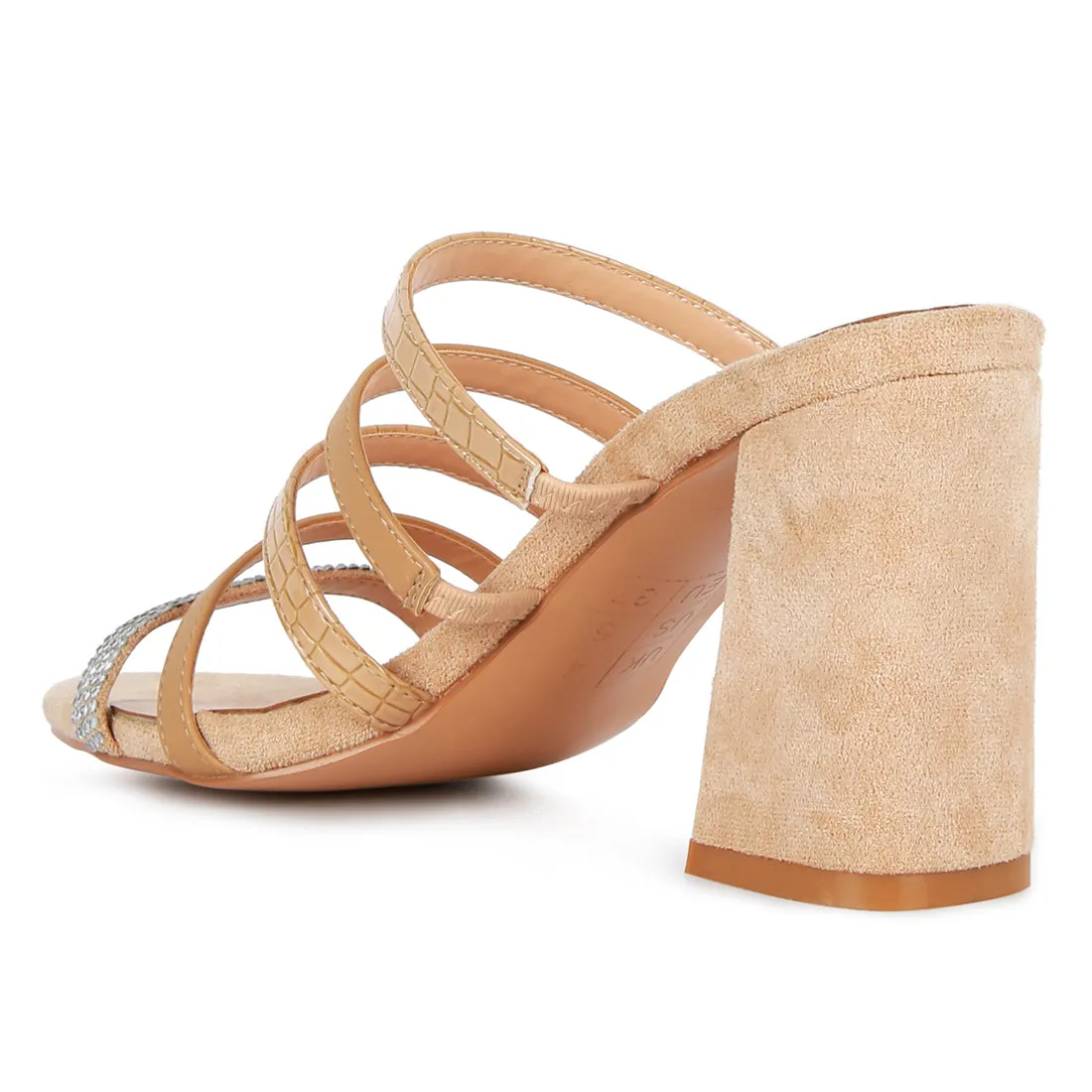 Beige Multi Strap Diamante Detail Sandals