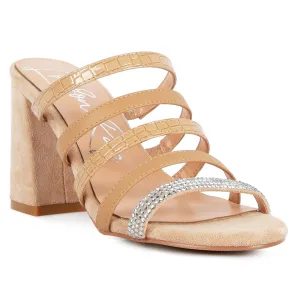 Beige Multi Strap Diamante Detail Sandals
