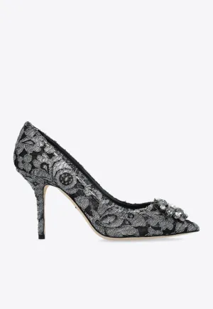 Bellucci 90 Brooch Embellished Lace Pumps