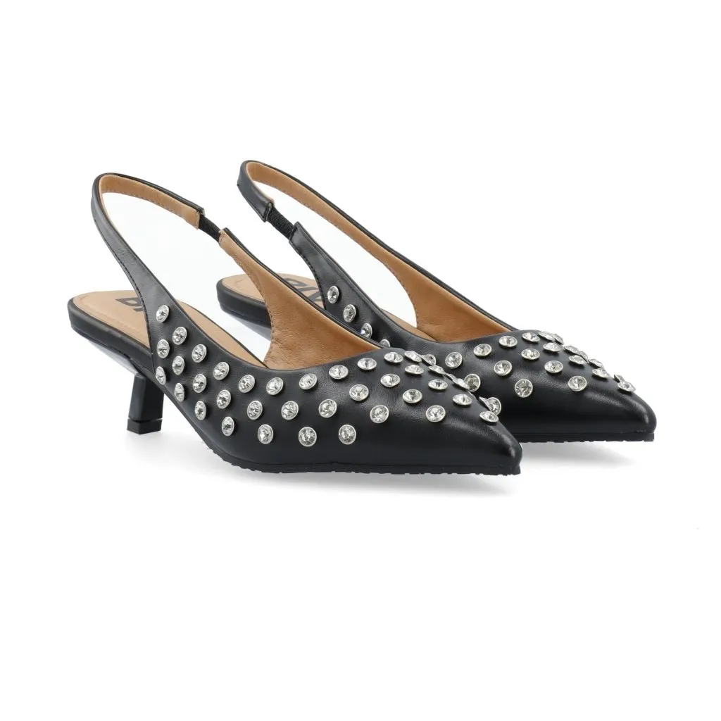 Biakristin Kitten Heel Slingback Rhinestone - Black