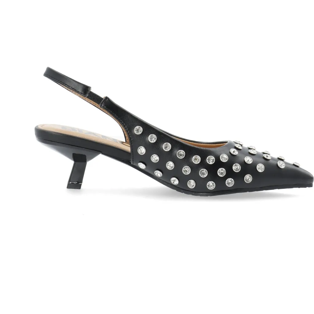 Biakristin Kitten Heel Slingback Rhinestone - Black