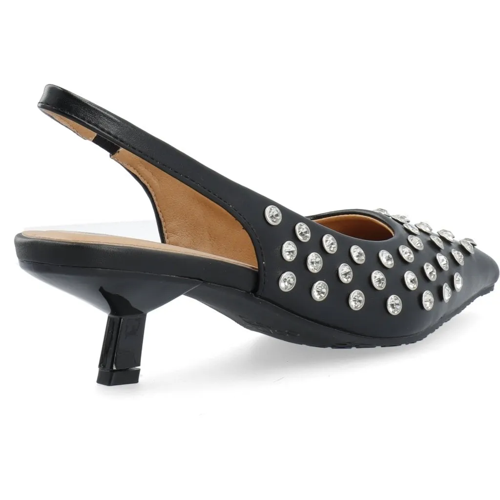 Biakristin Kitten Heel Slingback Rhinestone - Black