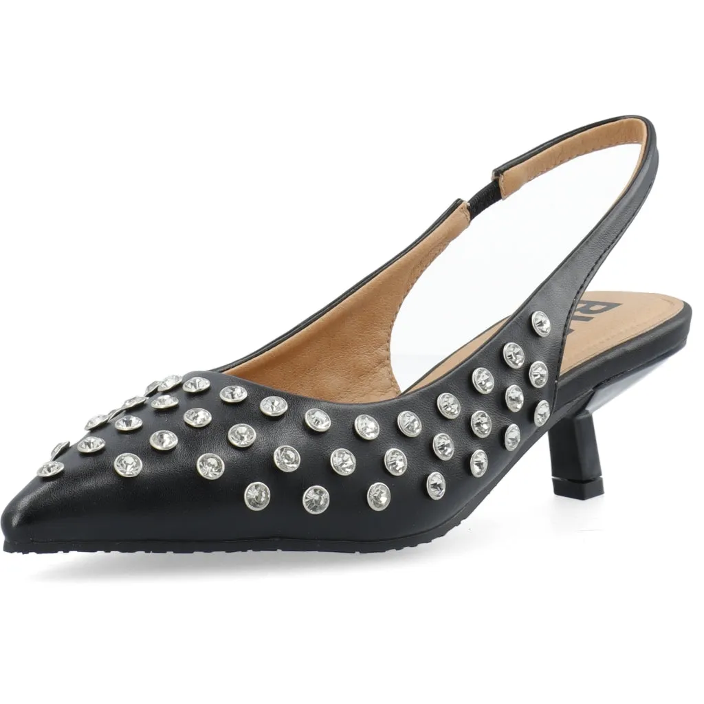 Biakristin Kitten Heel Slingback Rhinestone - Black