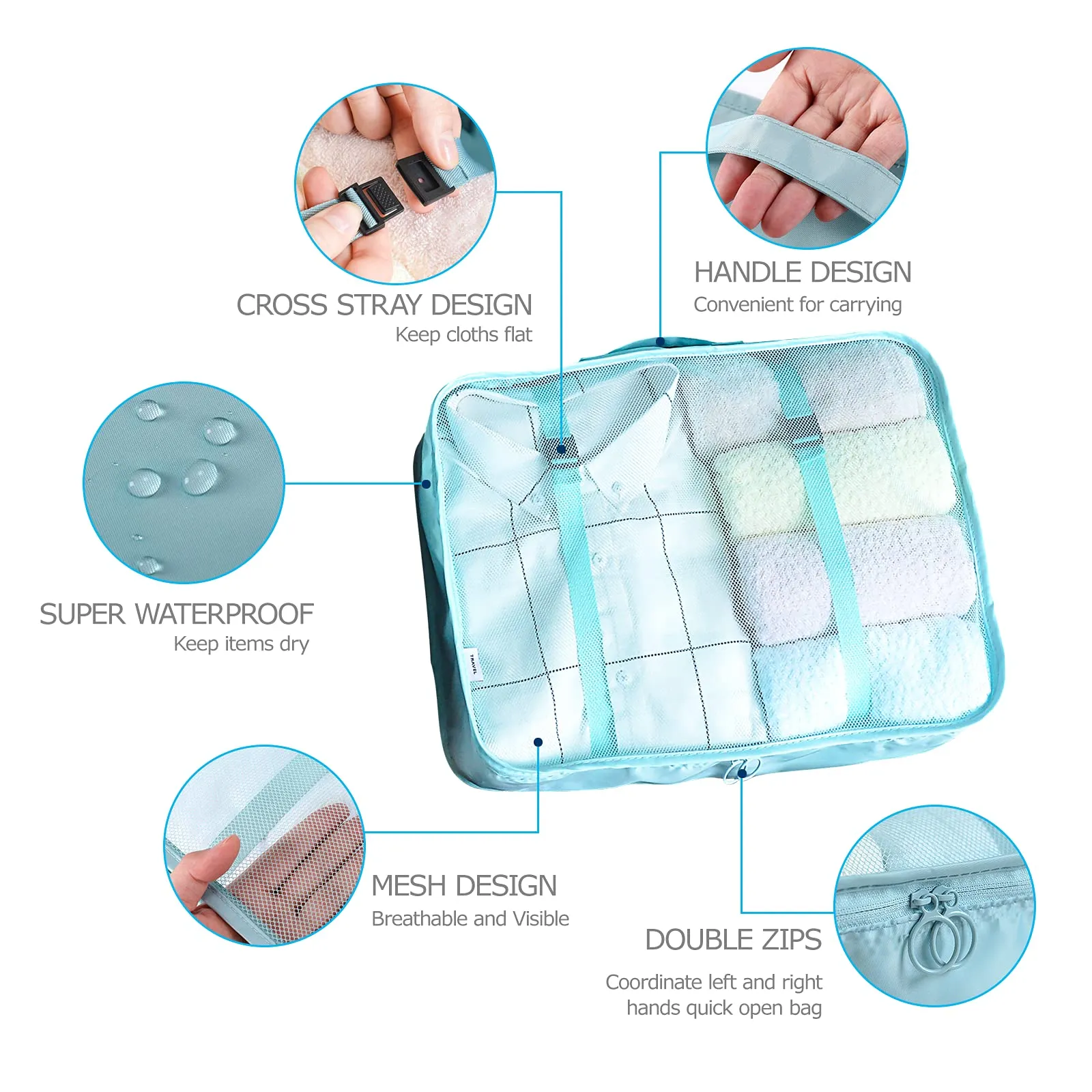 BillyBath Packing cubes Suitcase Organiser Set, 8 Pieces Clothes Bags Shoe Bags Travel Organiser Packing Cube Cosmetic Travel Organiser Packing Bags for Suitcases Teal