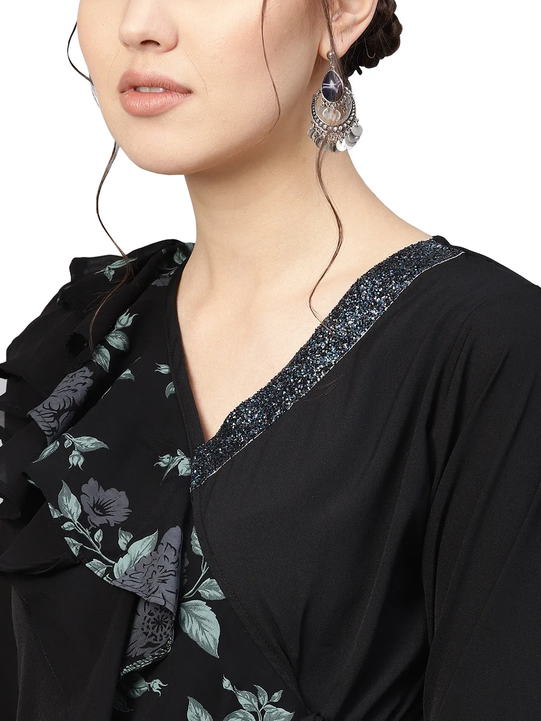 Black A-Line Georgette Kurta