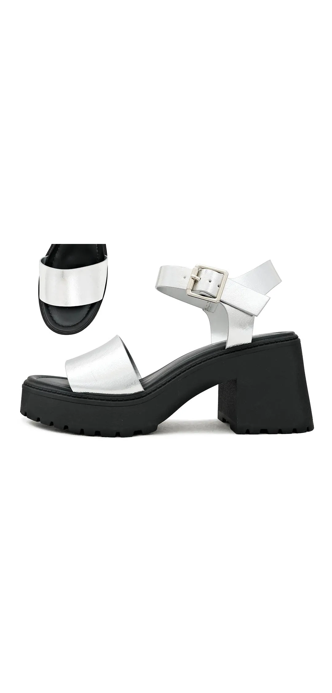 Black & Silver Shining Summer Platform Block Heels