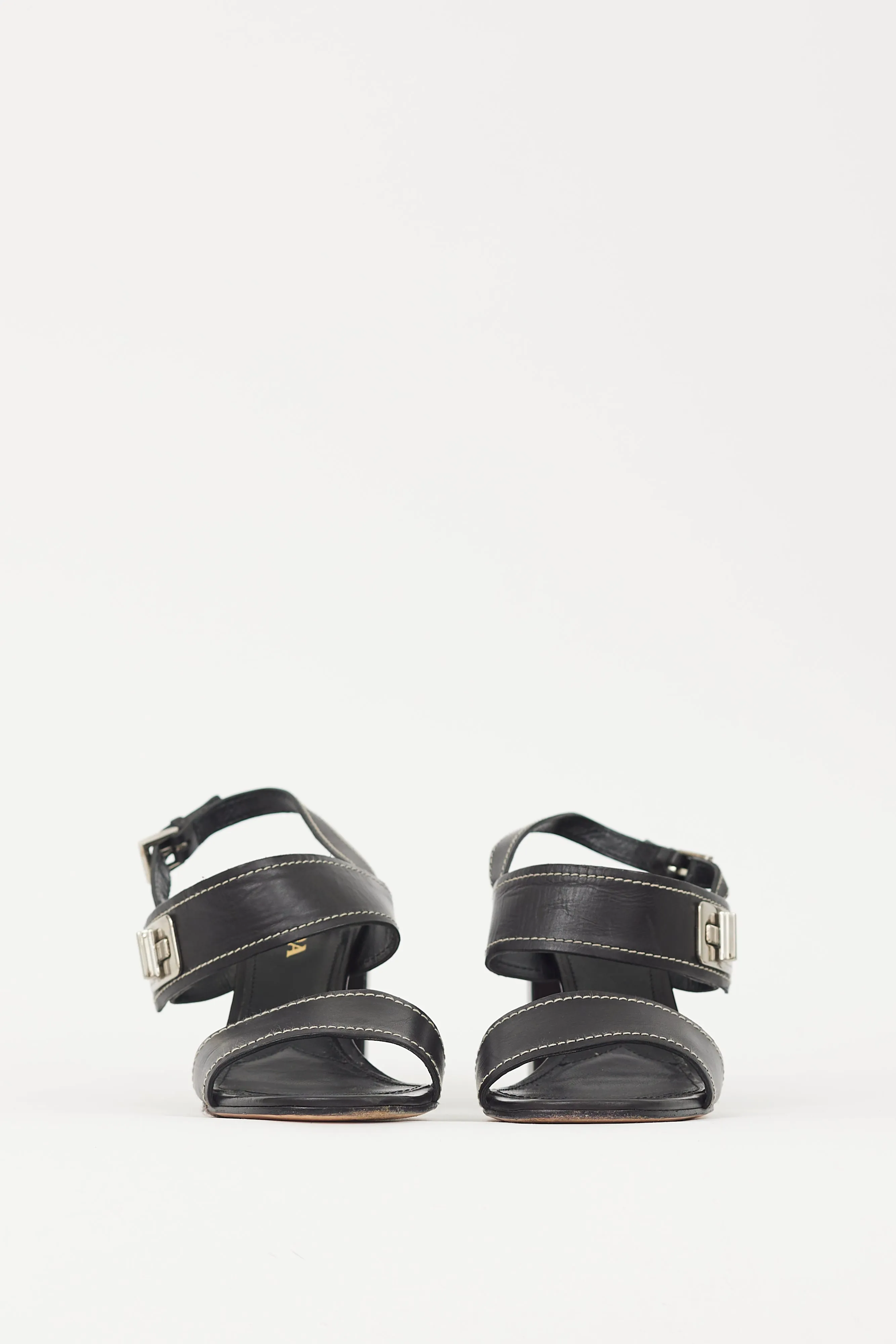 Black & Silver Turn Lock Leather Heel