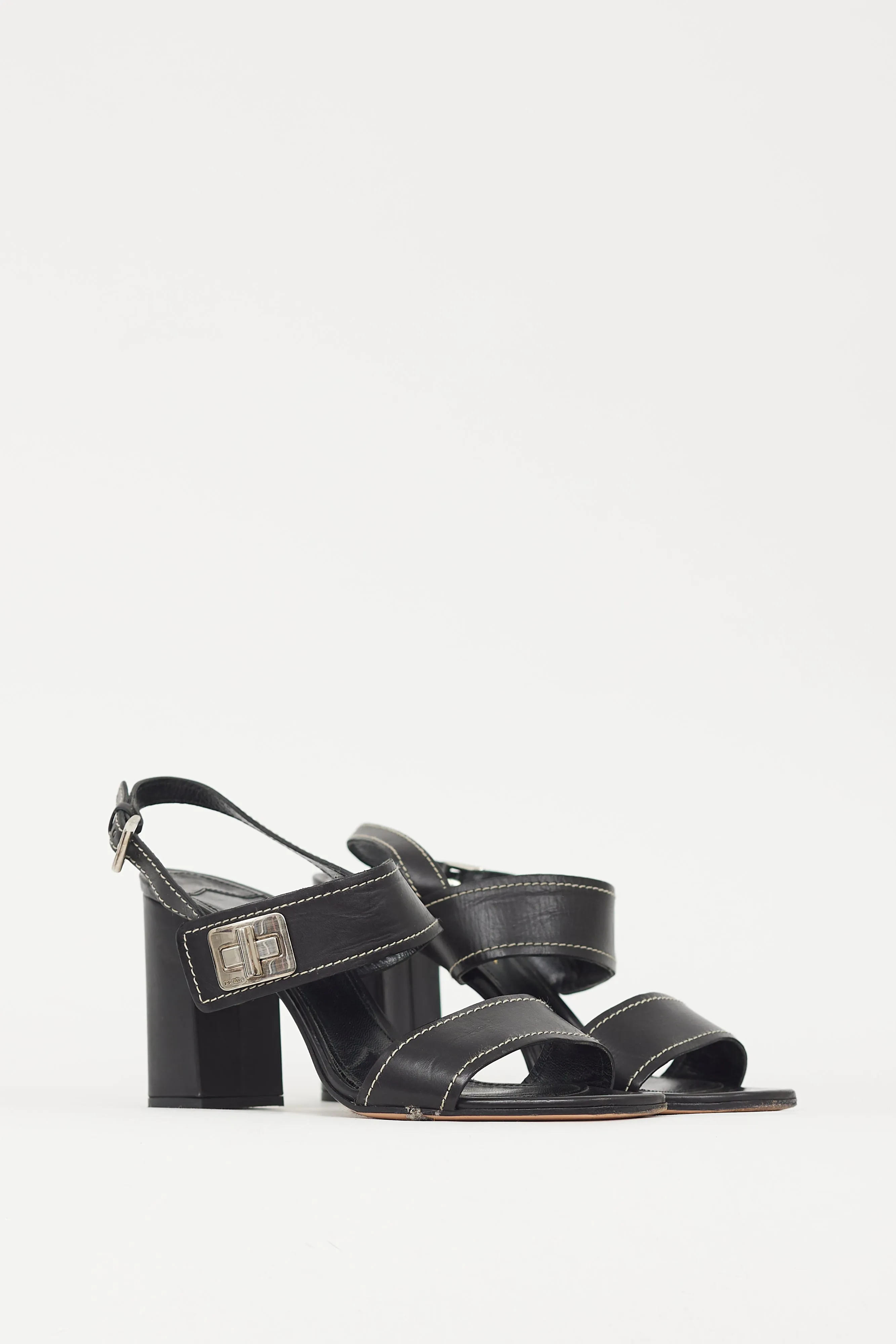 Black & Silver Turn Lock Leather Heel