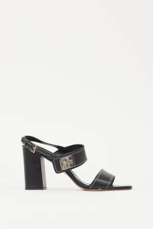 Black & Silver Turn Lock Leather Heel