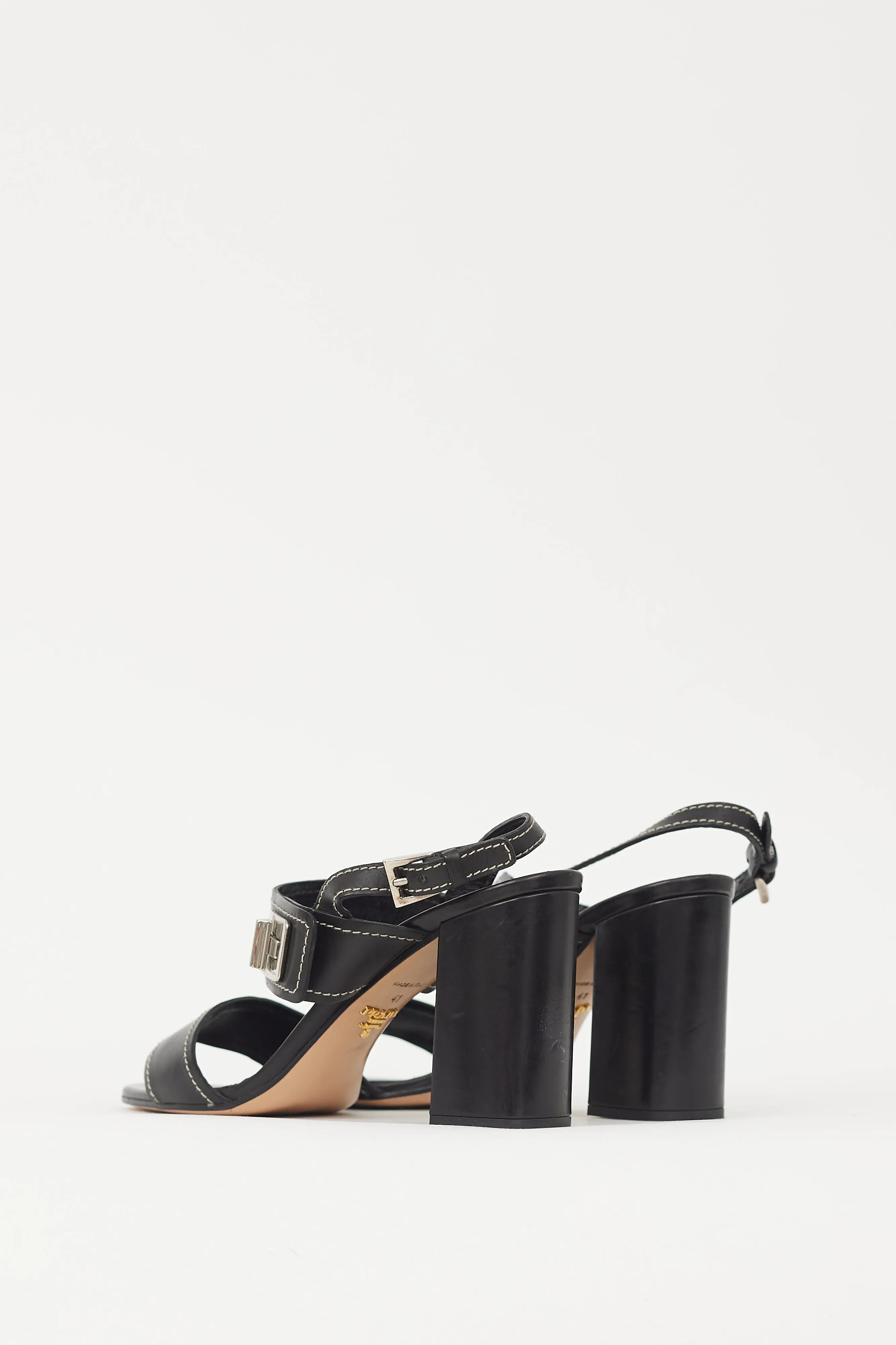 Black & Silver Turn Lock Leather Heel
