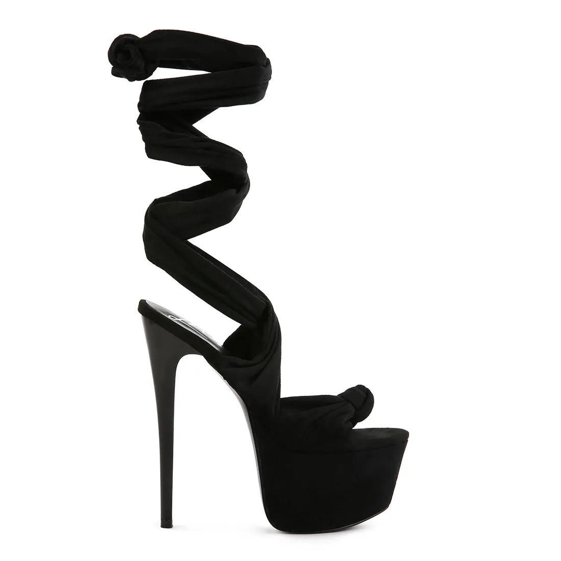 Black Bauble High Heeled Lace Up Sandals