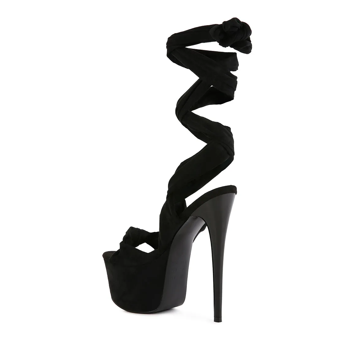 Black Bauble High Heeled Lace Up Sandals