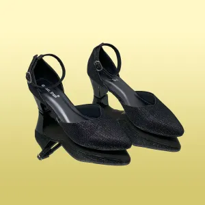 Black Block Heels with Ankle Strap