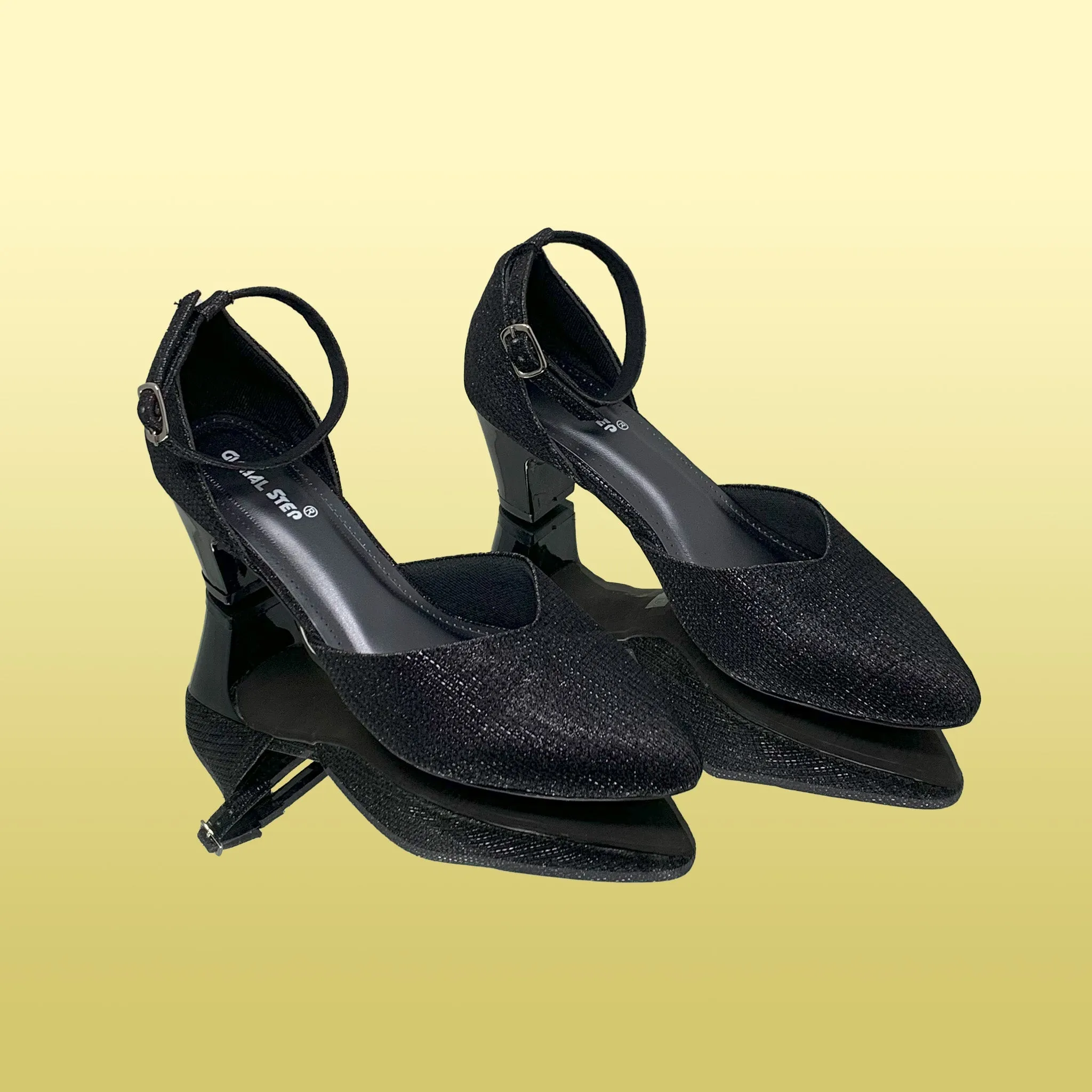 Black Block Heels with Ankle Strap