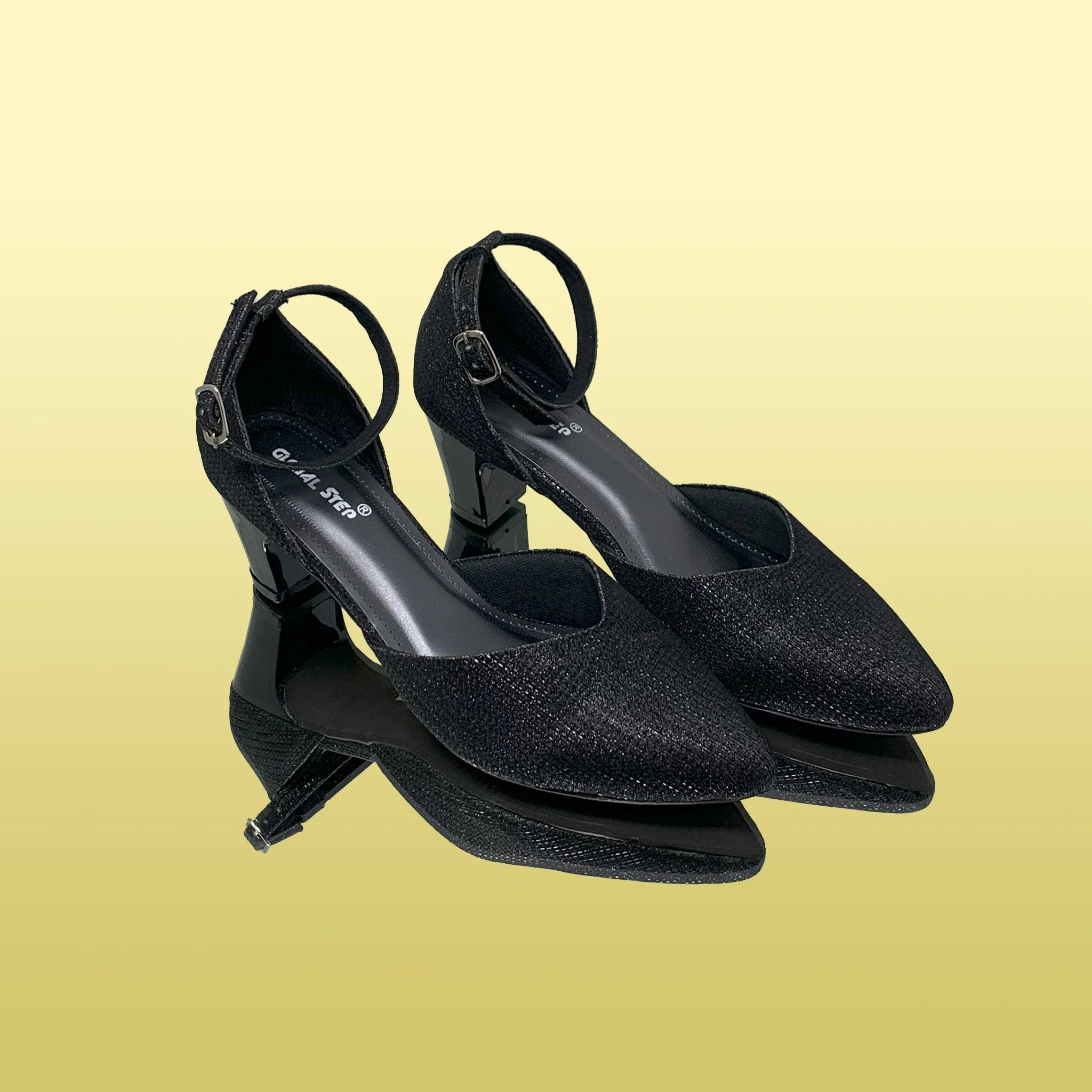 Black Block Heels with Ankle Strap