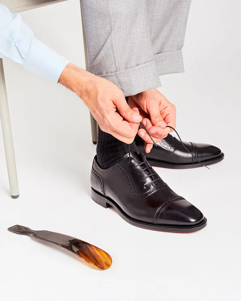 Black Brogue Oxford Dress Shoe Arch Contour Alignment