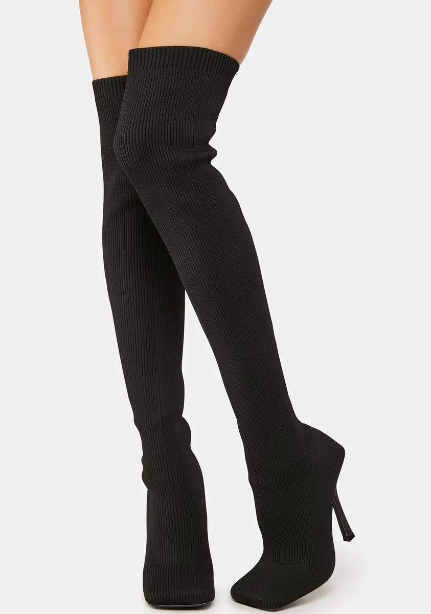 Black Bubbles Knitted Knee High Boots