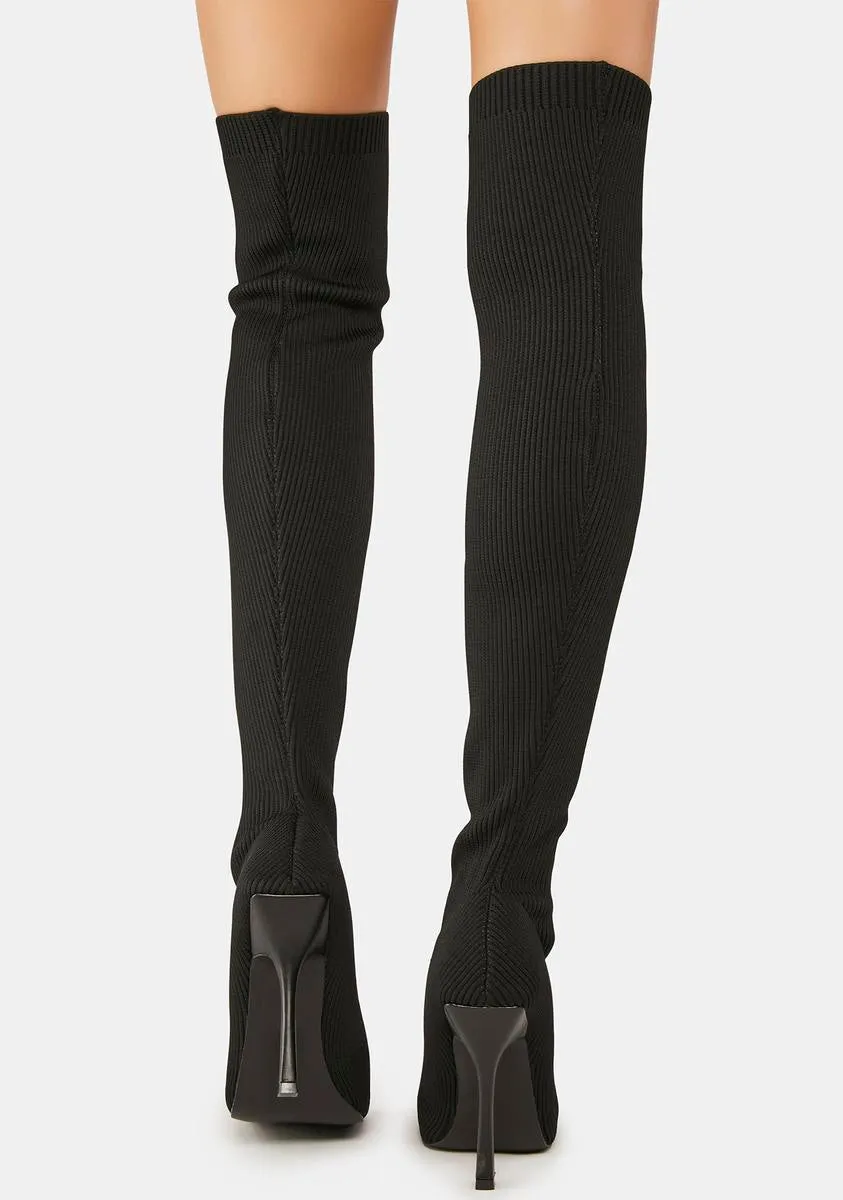 Black Bubbles Knitted Knee High Boots
