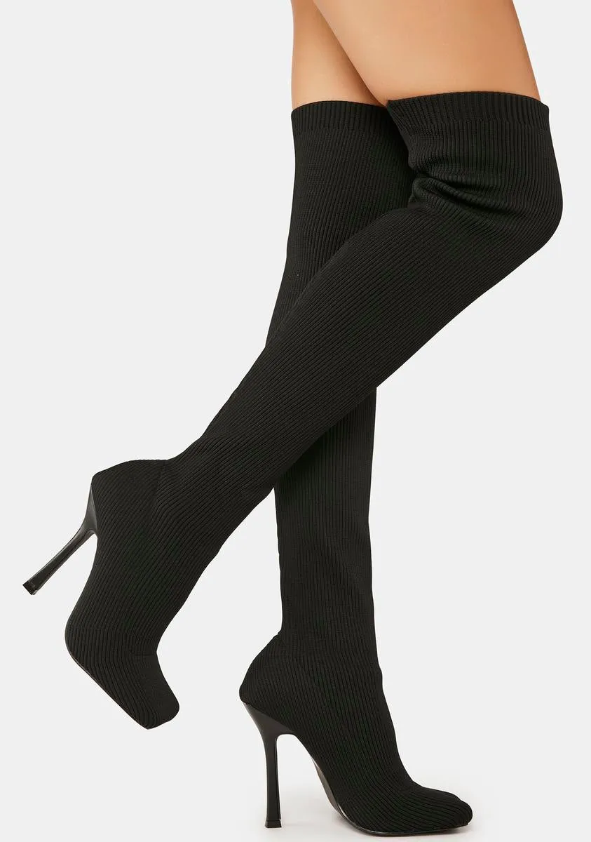 Black Bubbles Knitted Knee High Boots