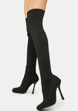 Black Bubbles Knitted Knee High Boots
