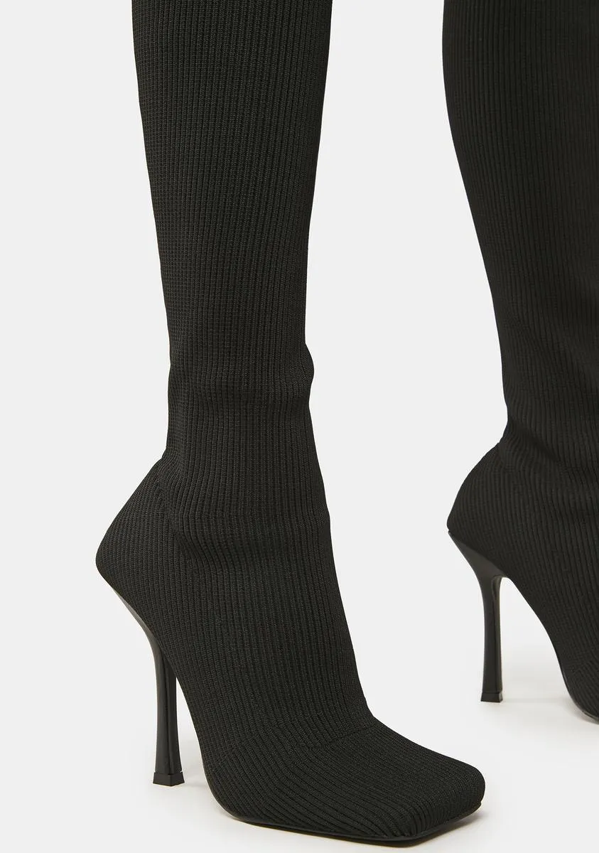 Black Bubbles Knitted Knee High Boots