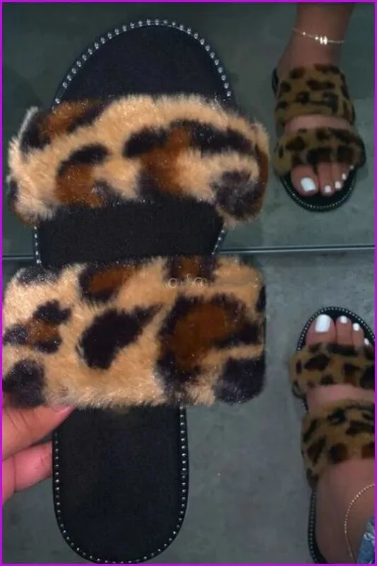 Black Causal Fur Slides F454