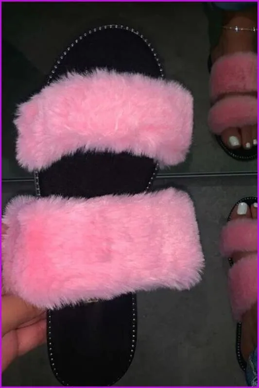 Black Causal Fur Slides F454