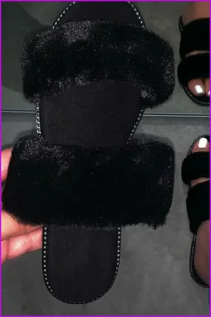 Black Causal Fur Slides F454