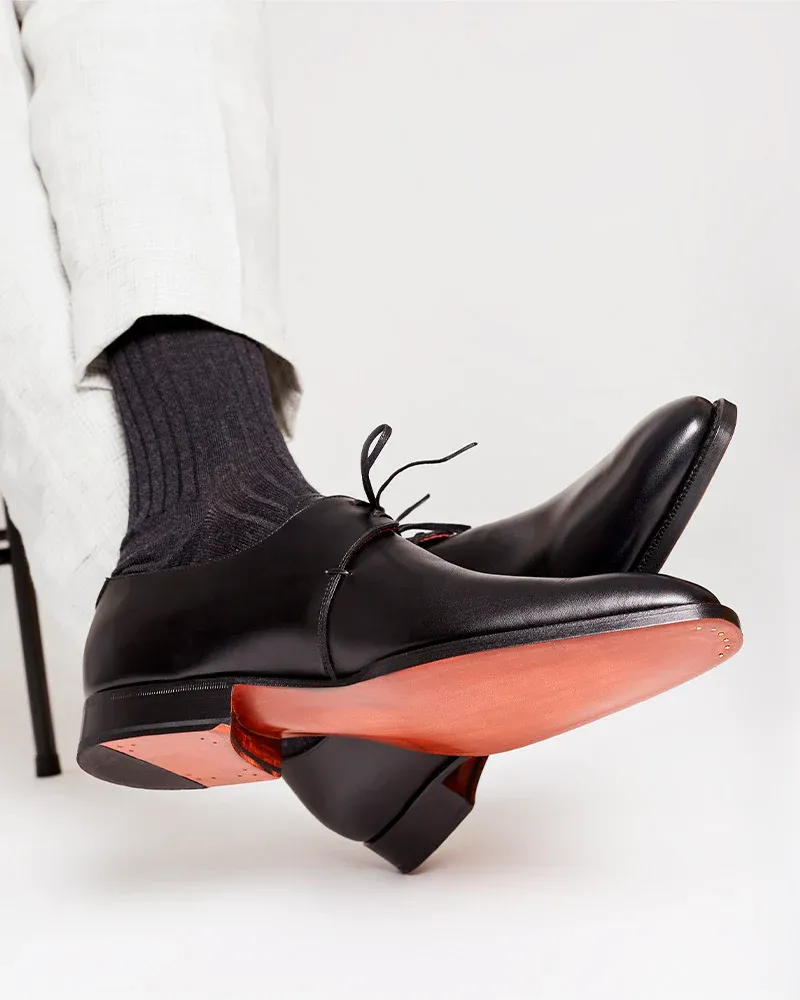 Velvet Grain Euro Fit Black Leather Derby Dress Shoe