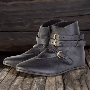 Black Leather Viking Ankle Boots | Raimund Triple Buckle