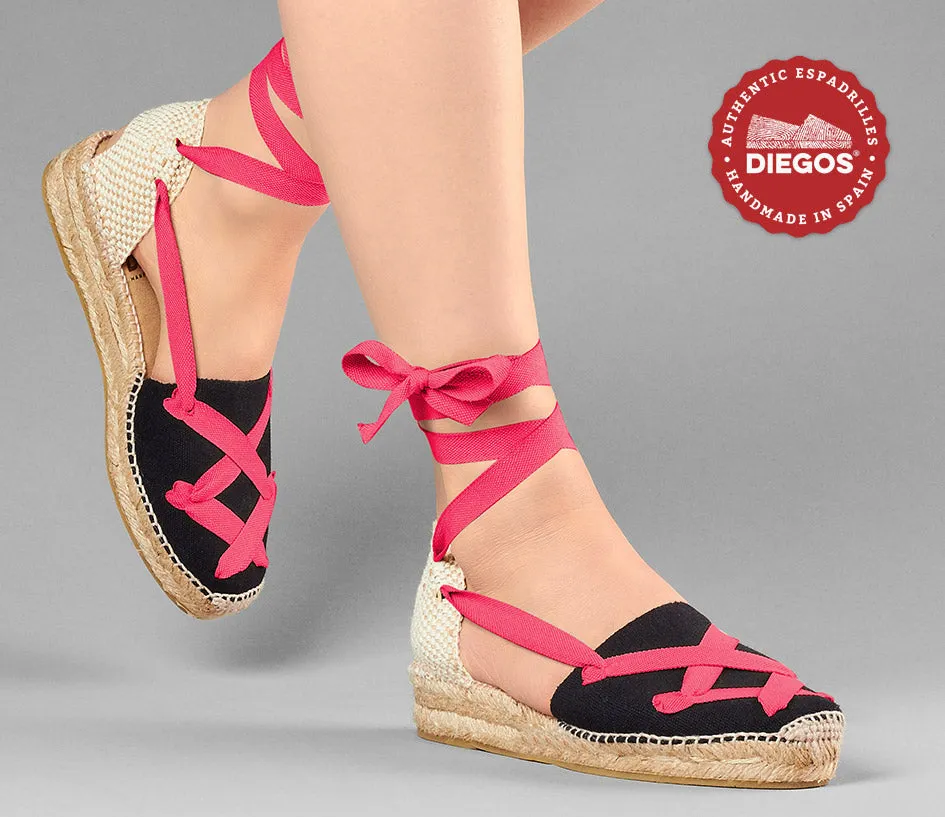 Black Lola low wedge classic laces espadrilles