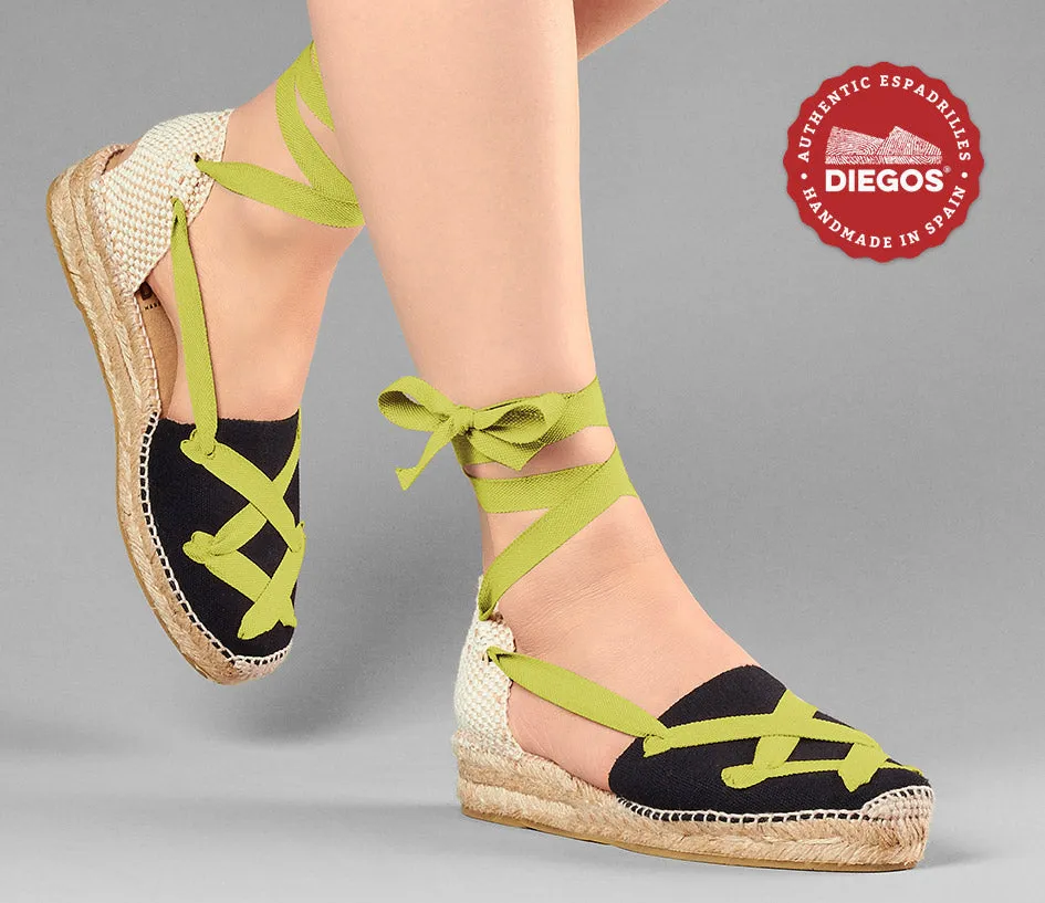 Black Lola low wedge classic laces espadrilles