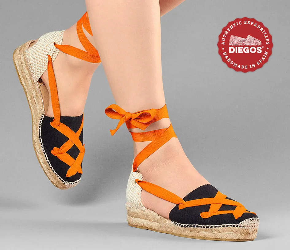 Black Lola low wedge classic laces espadrilles