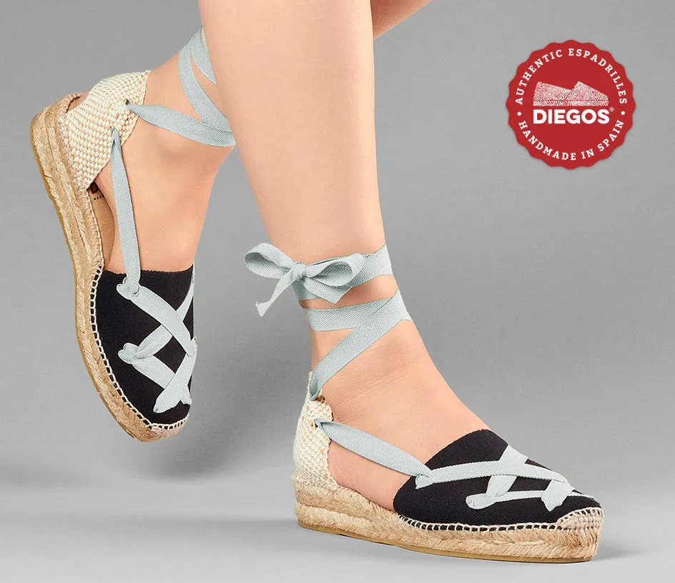 Black Lola low wedge classic laces espadrilles