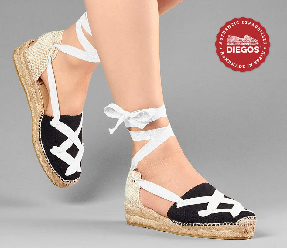 Black Lola low wedge classic laces espadrilles