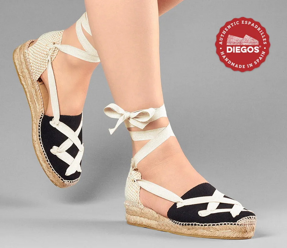 Black Lola low wedge classic laces espadrilles