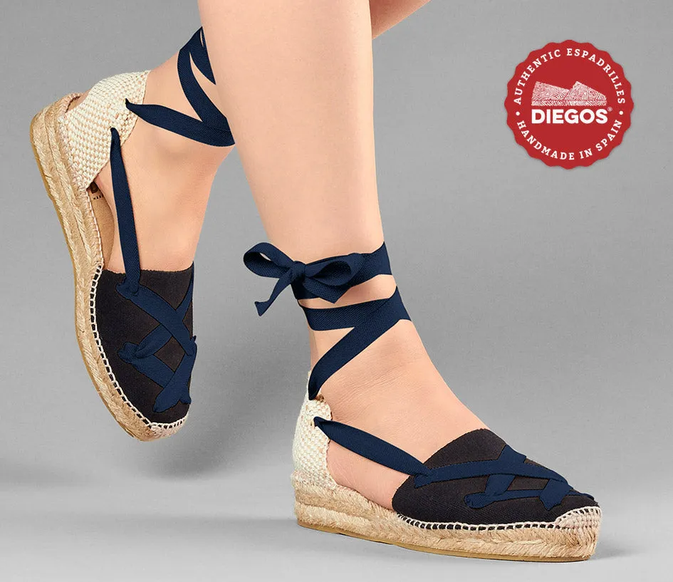 Black Lola low wedge classic laces espadrilles