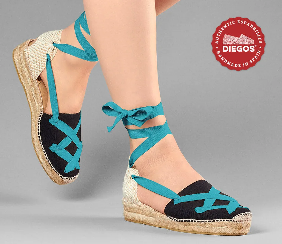 Black Lola low wedge classic laces espadrilles