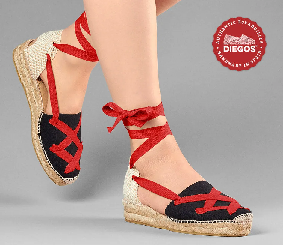 Black Lola low wedge classic laces espadrilles