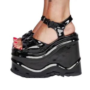 Black Patent Heart Platform Sandals