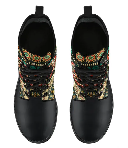 Black Pattern Women's Vegan Leather Combat Boots