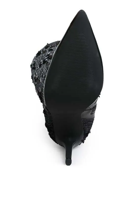 Black Sitarah Sequin Embellished Stiletto Long Boots